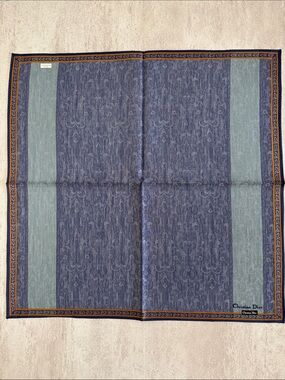Dior Blue and Light Blue Paisley Silk Pocket Square
